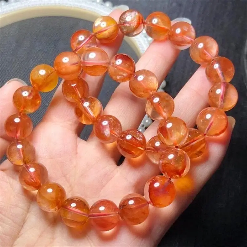 Natural Red Fire Quartz Hematoid Bracelet Round Bead Crystal Reiki Healing Stone Fashion Female Jewelry For Women Gift 1pcs 13MM