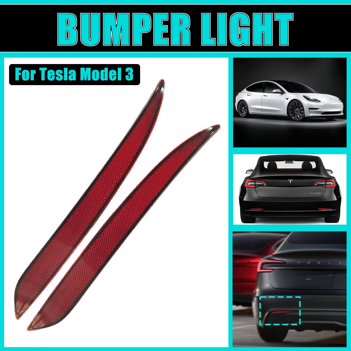 

Bumper Reflector For Tesla Model 3 2017-2023 Rear lamp Tail Light Driving Brake Stop Turn Signal Lamp Taillight Car Accessories