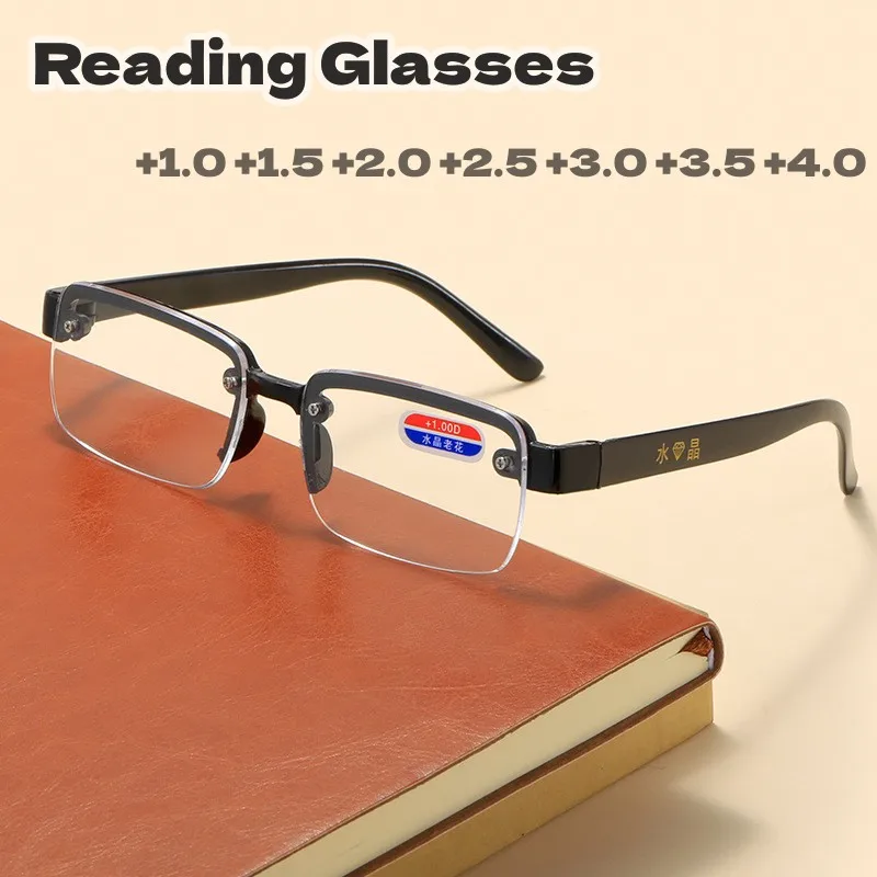 

Trendy New Natural Original Stone Eyeglasses Men's Business Style Reading Glasses Women Half Frame Square Presbyopia Eyewear