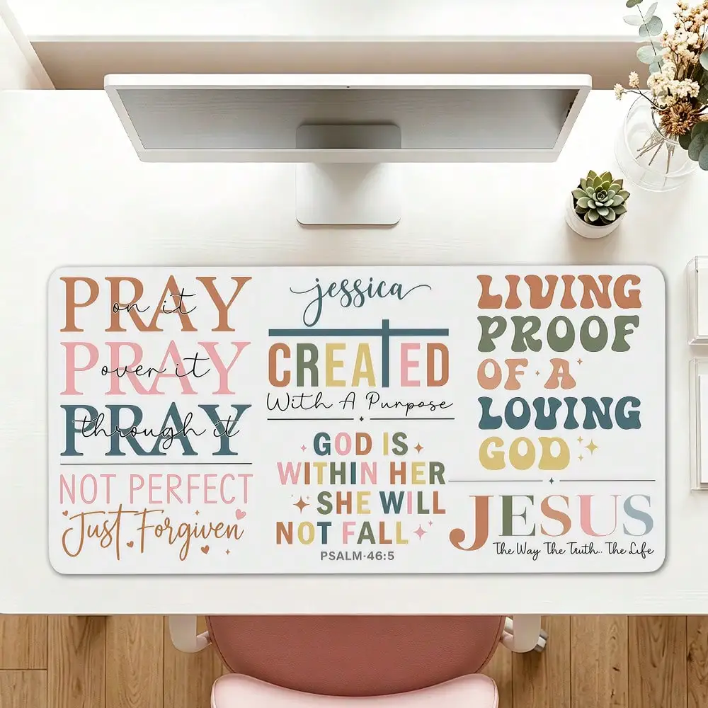 1pc Inspirational Religious Quotes Printed Multicolor XXL Large Mouse Pad, Desktop Decor Desk Pad, AntiSlip Rubber Base, Smooth Gaming Waterproof Mat For Home, Office, Dorm