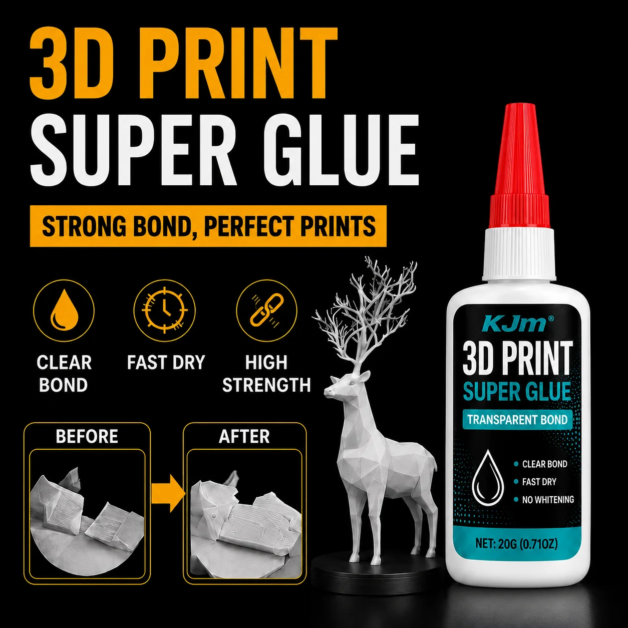 Precision 3D Printing Glue High Transparent Fast Bonding Adhesive for PLA ABS Printed Components Model Repair Handcraft Assembly