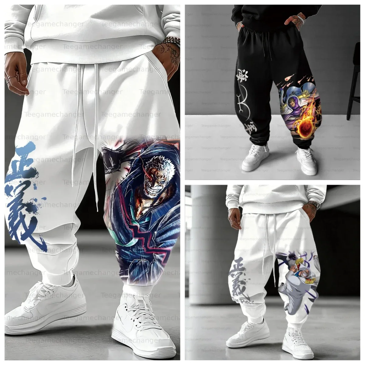 

One Piece Zoro Roronoa Three Swords Anime Track Pants Men White Black Cotton Casual Autumn Winter Streetwear Fashion Cosplay