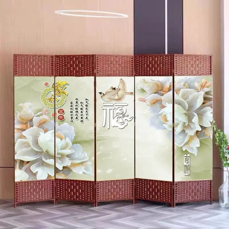 Mobile Folding Screen Partition for Living Room Bedroom Entrance Porch Home Decor Magnolia Pattern Privacy Divider Health