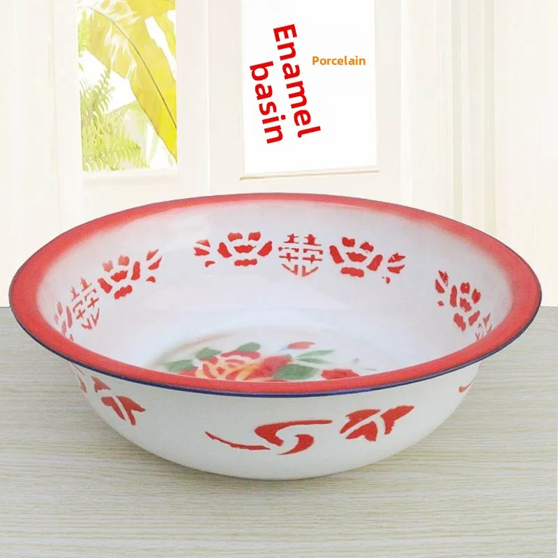 

Традиционная эмалированная круглая миска с изображением обезьяны, красная, для ресторана, классическая ностальгическая фарфоровая посуда