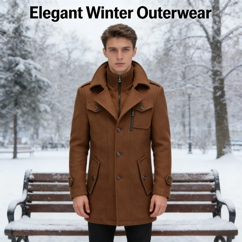 

Men's Cold Resistant Double Collar Business Wool Coat Fashion Autumn Winter Woolen Coat