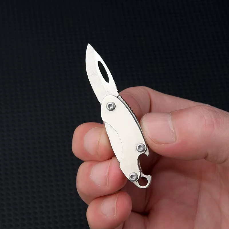 Stainless steel mini folding knife with bottle opener, portable keychain, pendant, disassembly, express delivery, sharp knife