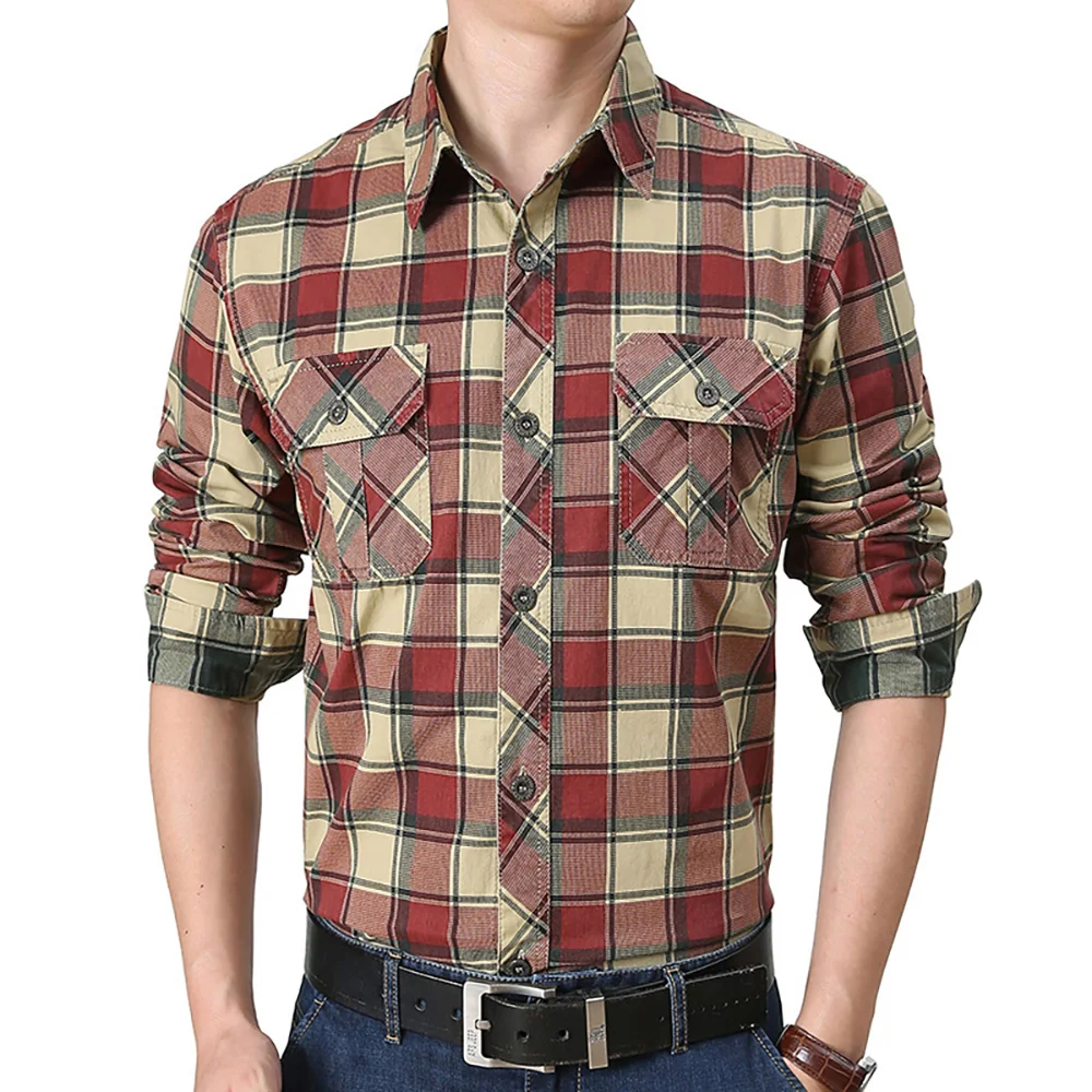 New Fashion Full Sleeve Plaid Shirts Men Casual Outdoor Style Spring Leisure Clothing