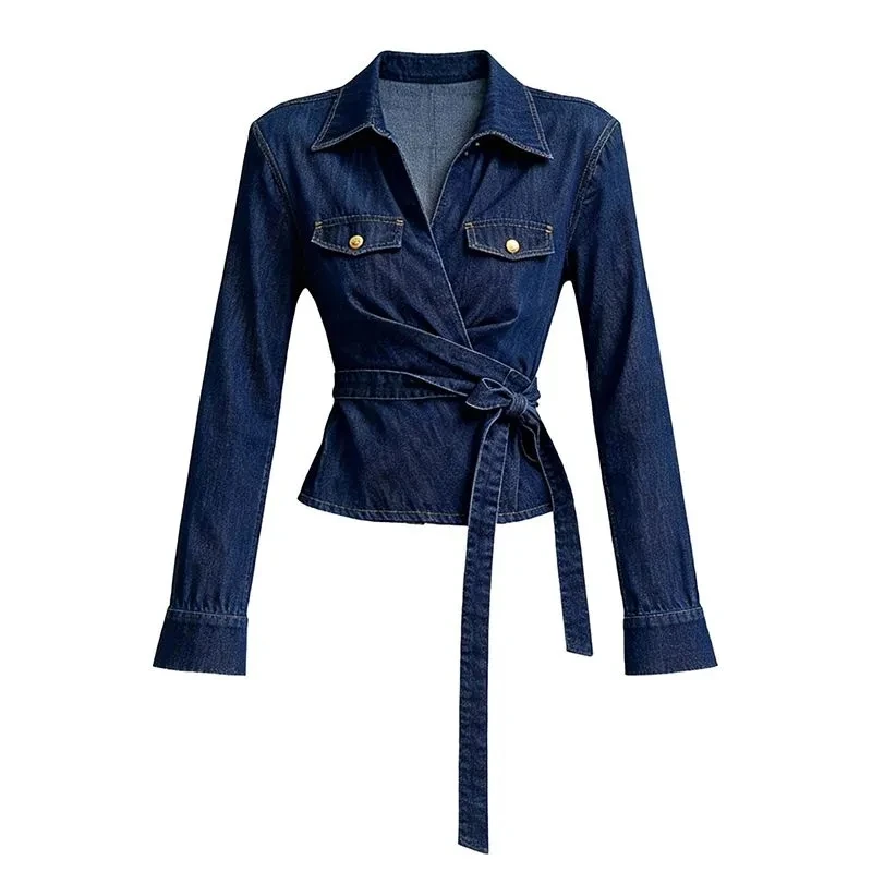

Lapel Design With Retro Style Denim Jacket Women's Denim Coat 2026 New Waist Cinching Slim Short Denim Shirt Spring Autumn