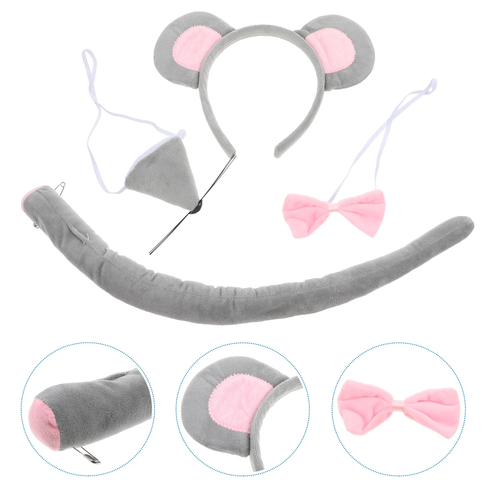 

Rat Costume Headdress Mouse Decorative Headband Nose Tail Animal Cute Fabric Halloween Cosplay Supplies Child