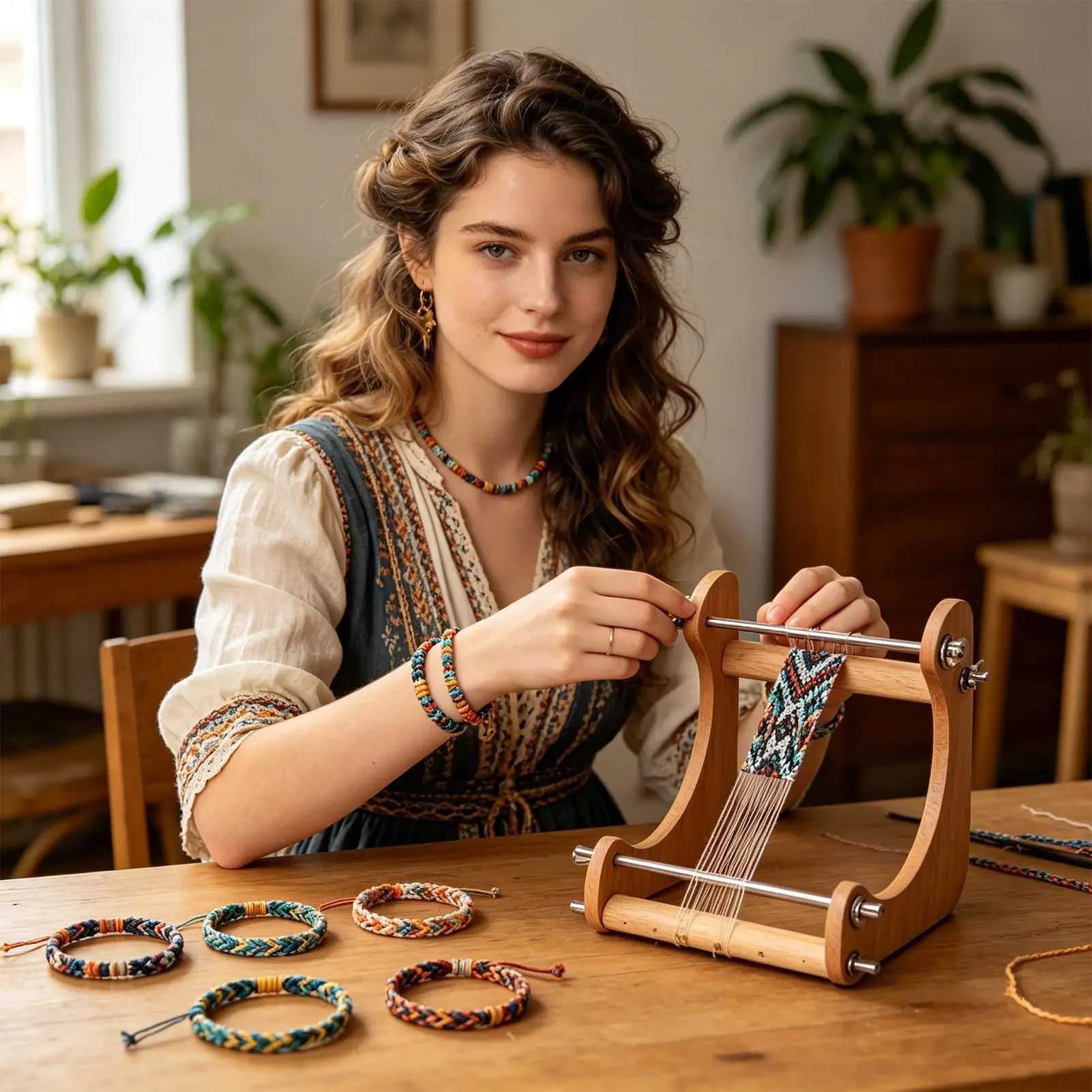 1 pièce Cadre à perles vertical réglable en bois, machine à tisser les bracelets, outil de tricotage de perles fait main pour la fabrication de colliers