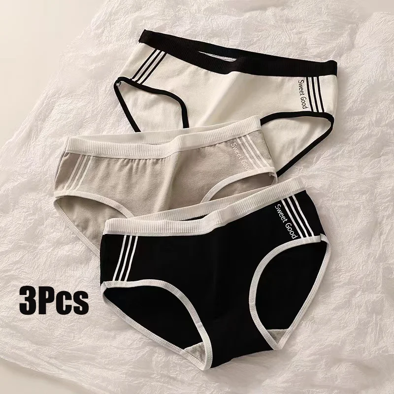 3Pcs Women\'s New Underwear Mid Waist Soft Skin Friendly Breathable Sexy Fashion Sporty Minimalist Women\'s Underwear