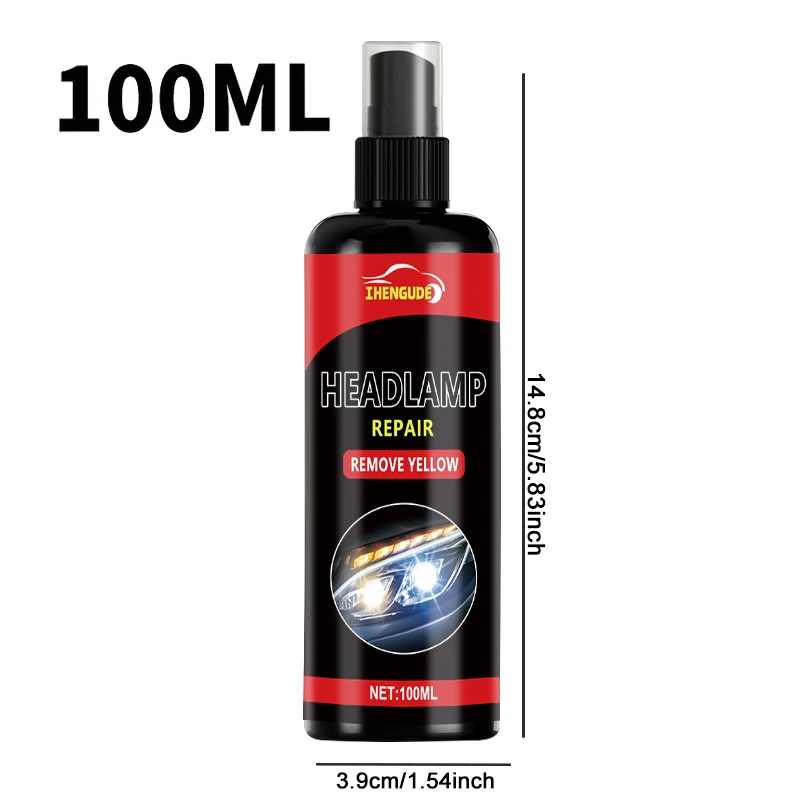 بخاخ إصلاح المصابيح الأمامية 100 مل، طقم إصلاح المصابيح الأمامية المبتكرة للسيارة، يحل مشكلة الأكسدة والإصفرار، ويعيد تألق المصابيح الأمامية