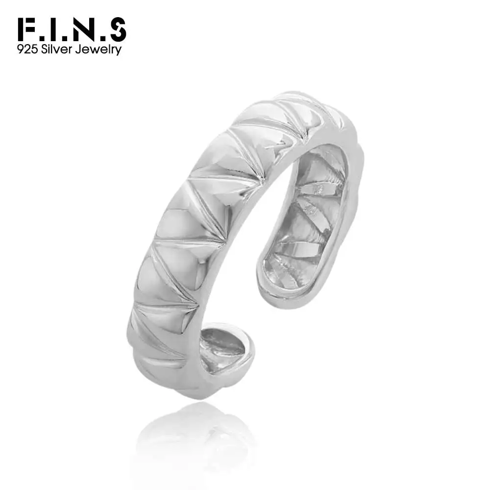 F.I.N.S Original Design Triangular Plaid S925 Sterling Silver Opening Ring Minimalist Adjustable Finger Fine Jewelry For Women