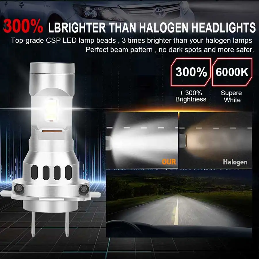 Dualvision H7 LED 110W Headlight 25000LM 3580 CSP Chip High Bright Car Light H7 Adapter L02 L05 L06 Universal High Low Beam 12V