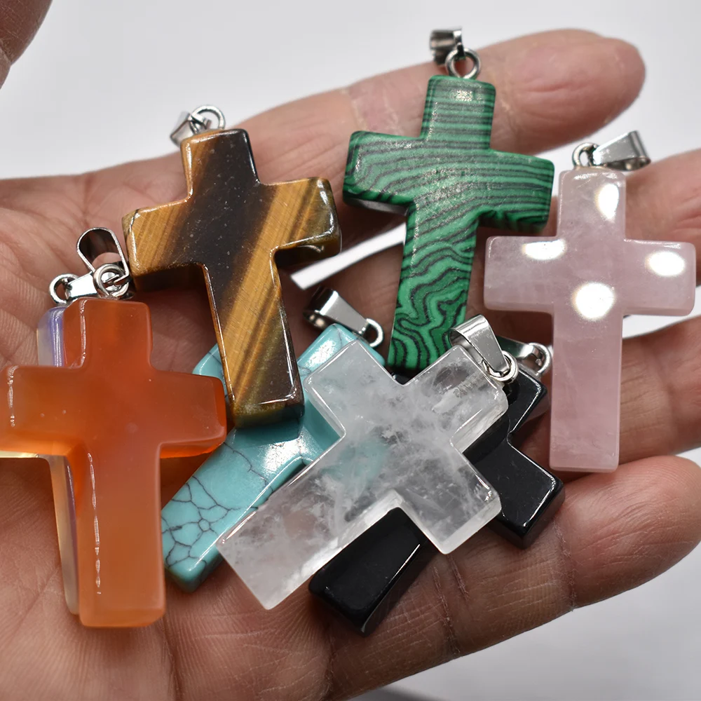 Mode natuursteen groot kruis 40mm x 28mm x 8mm bedels hangers voor Kettingen sieraden maken groothandel 8 stks/partij gratis verzending