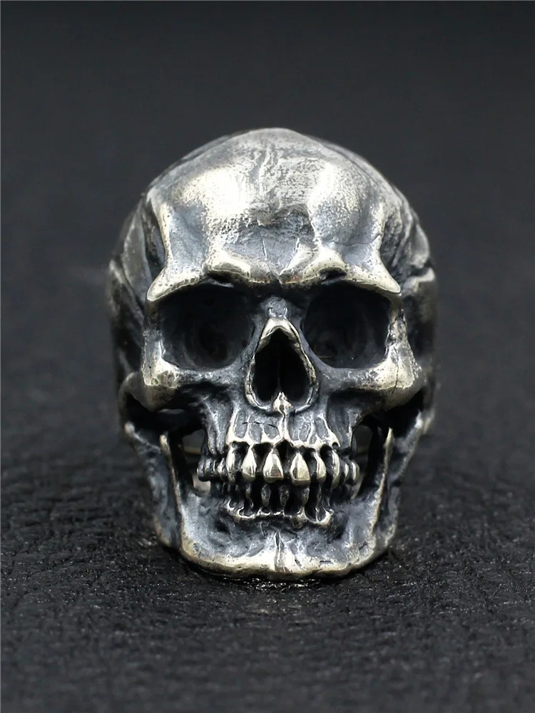 

DAMAI Handmade Hip Hop Large Skull Ring Vintage Individual Dominant Motorcycle Punk Hard Man Index Ring Fashion Jewelry