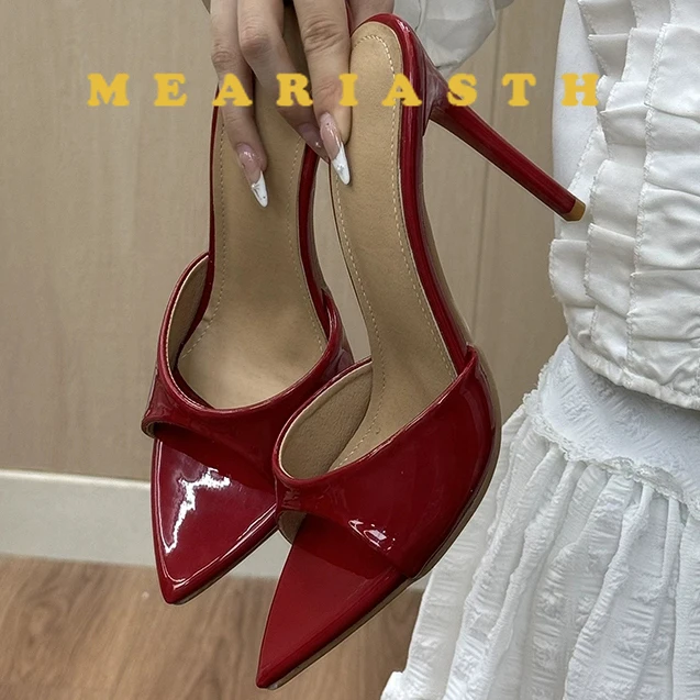 

Sexy red women's slippers open pointed toe 12cm super high heels slip on outdoor fashion party shoes women sandals 10cm 12cm