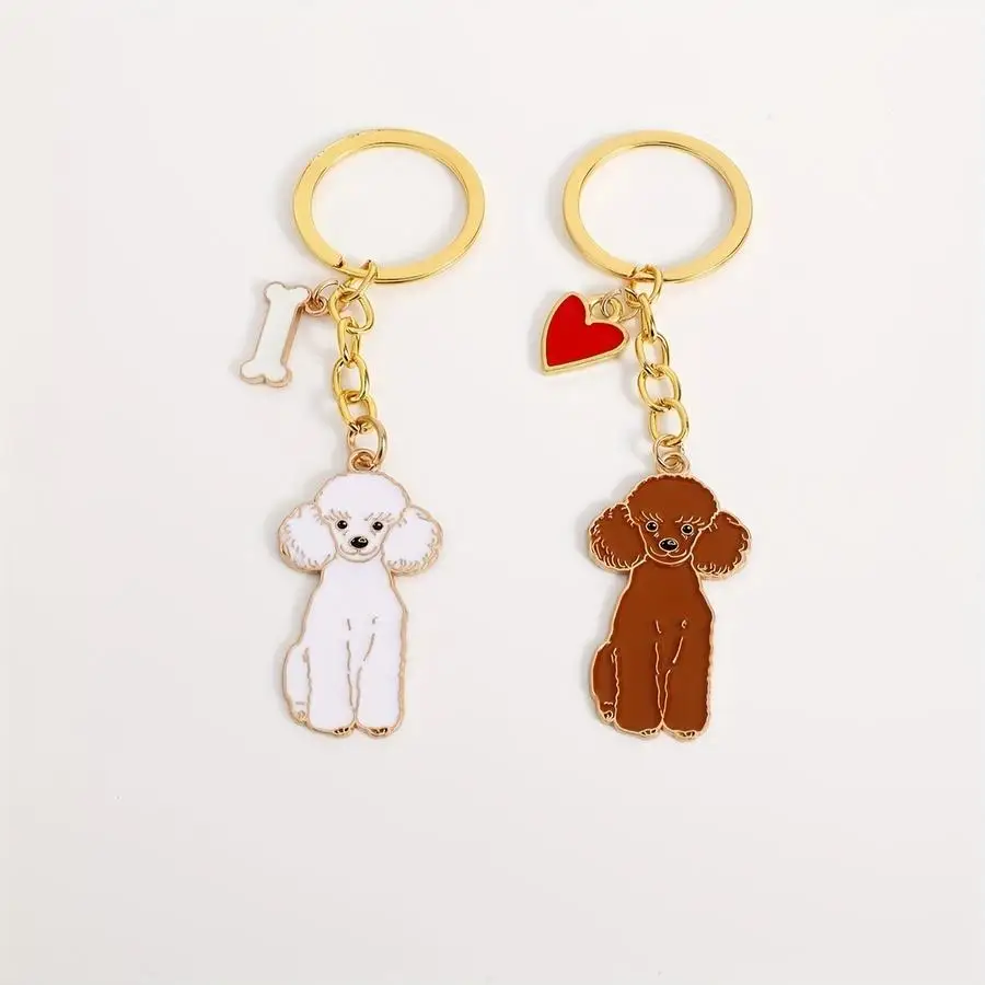 1/5/10/20/50/100pcs 1 pc/2 pcs, Teddy Dog Keychain with Bone-Shaped Heart, Dog Lover ID Tag, Solid-Color Dog Keychain for Men an