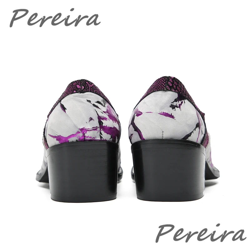Mixed Colors Metal Pointed Toe Business Shoes Fashion Men High Heels Purple Gold Genuine Leather Slip-On Formal Dress Shoes