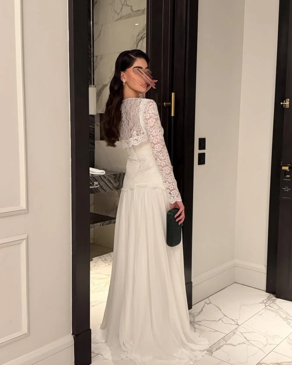 

Customized Beige Chiffon Lace Pleat Ruched A-line Square Neck Long Dresses Evening Dresses Exquisite For Birthday Party