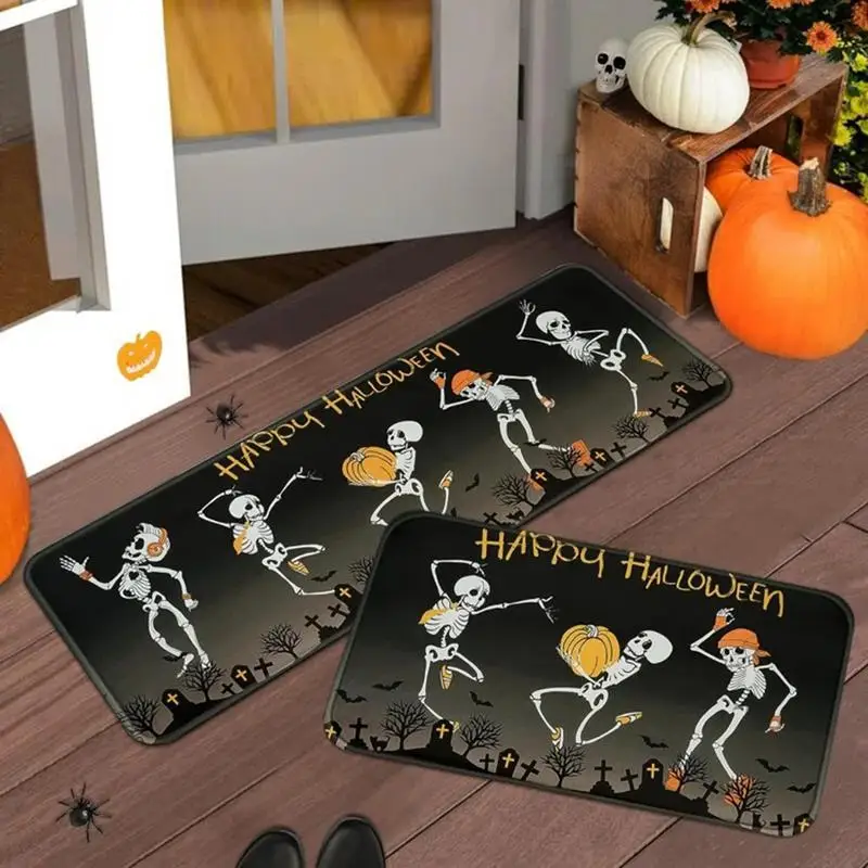 Halloween Kitchen Mats Halloween Kitchen Rugs And Mats For Floor 2pcs Halloween Decorations Low-Profile Kitchen Rugs Non-Slip