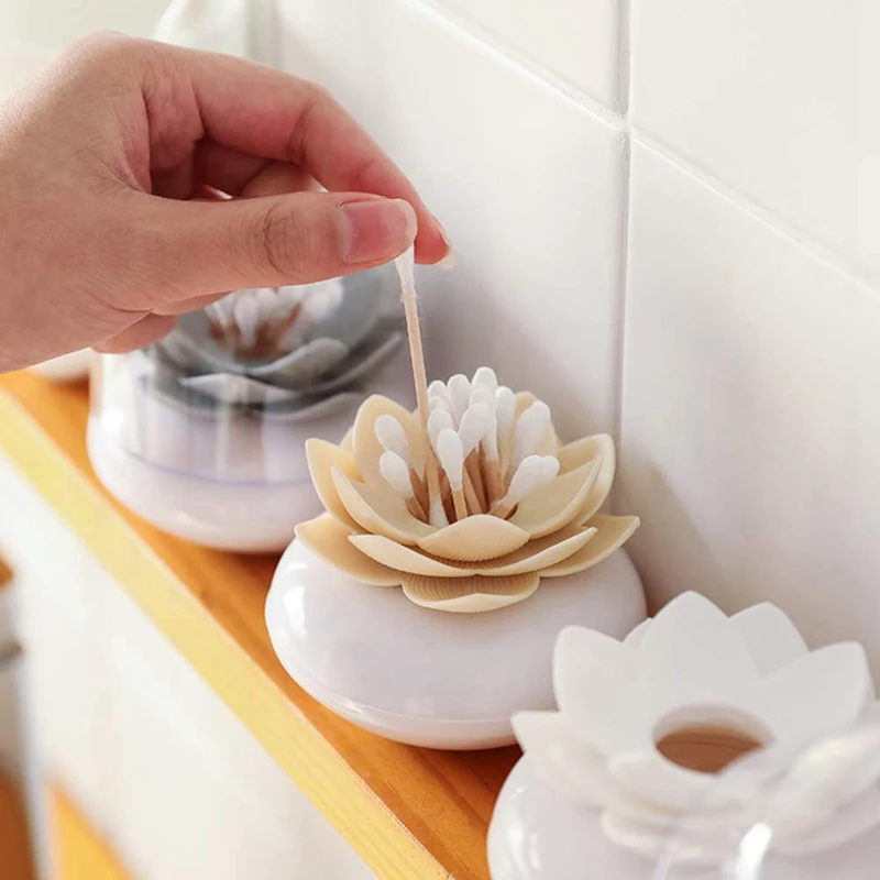 Lotus Cotton Swab Holder Toothpick Holder Storage Bucket Desktop Decoration Cotton Swab Storage Box Bathroom