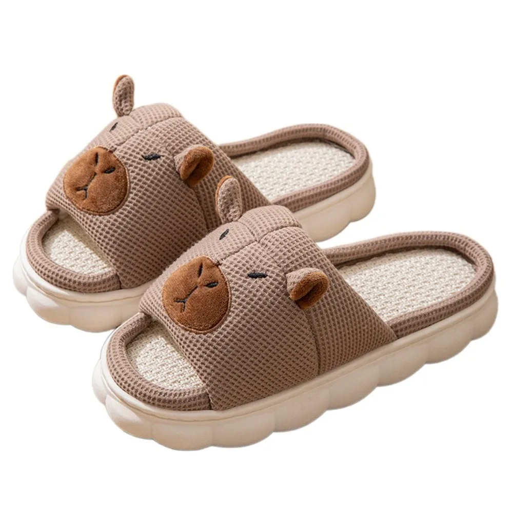 

Soft Warm Capybara Slippers Home Wear Shoes Cartoon Capybara Linen Slippers Thick Sole Silent Winter Capybara Slides Bedroom