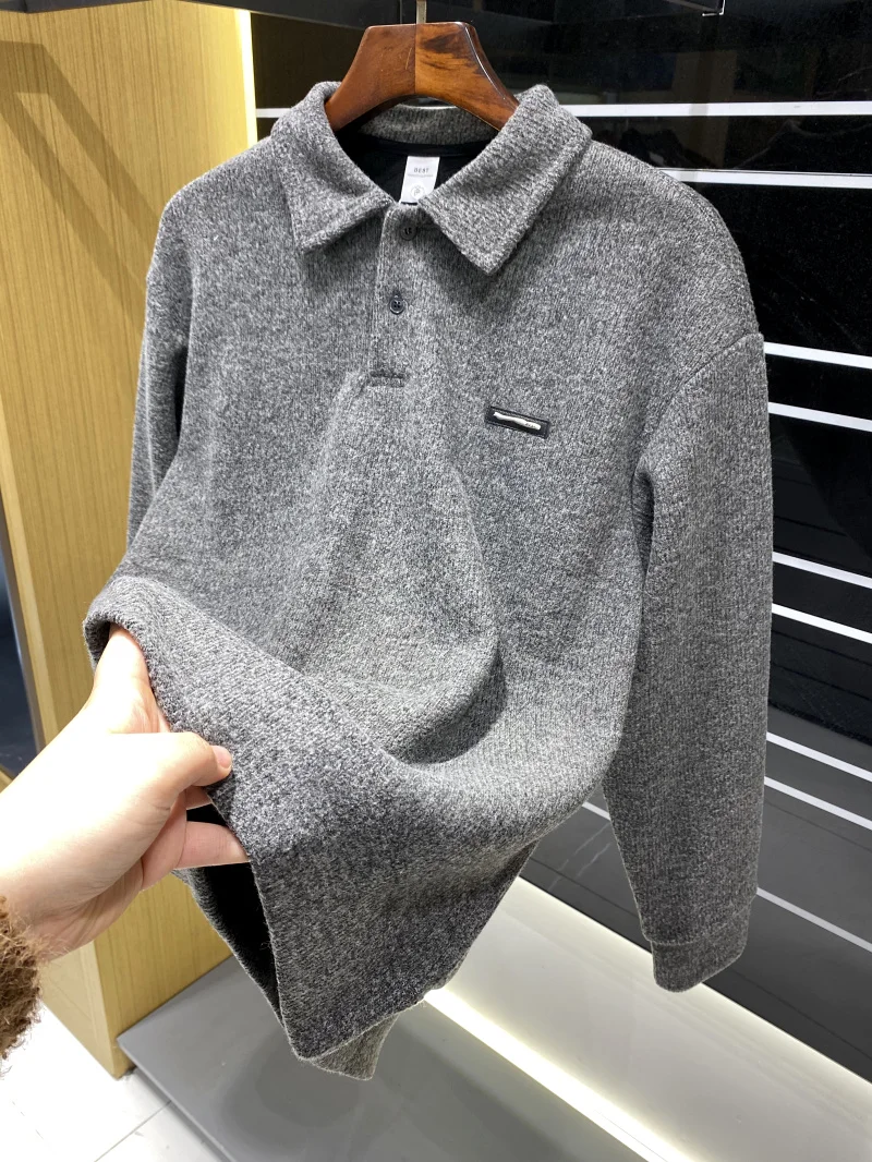 سترة رجالية محبوكة مبطنة من Ele مصنوعة من قماش متماسك فائق النعومة ودافئة وصديقة للبشرة وياقة متعددة الاستخدامات بقلنسوة طويلة #3