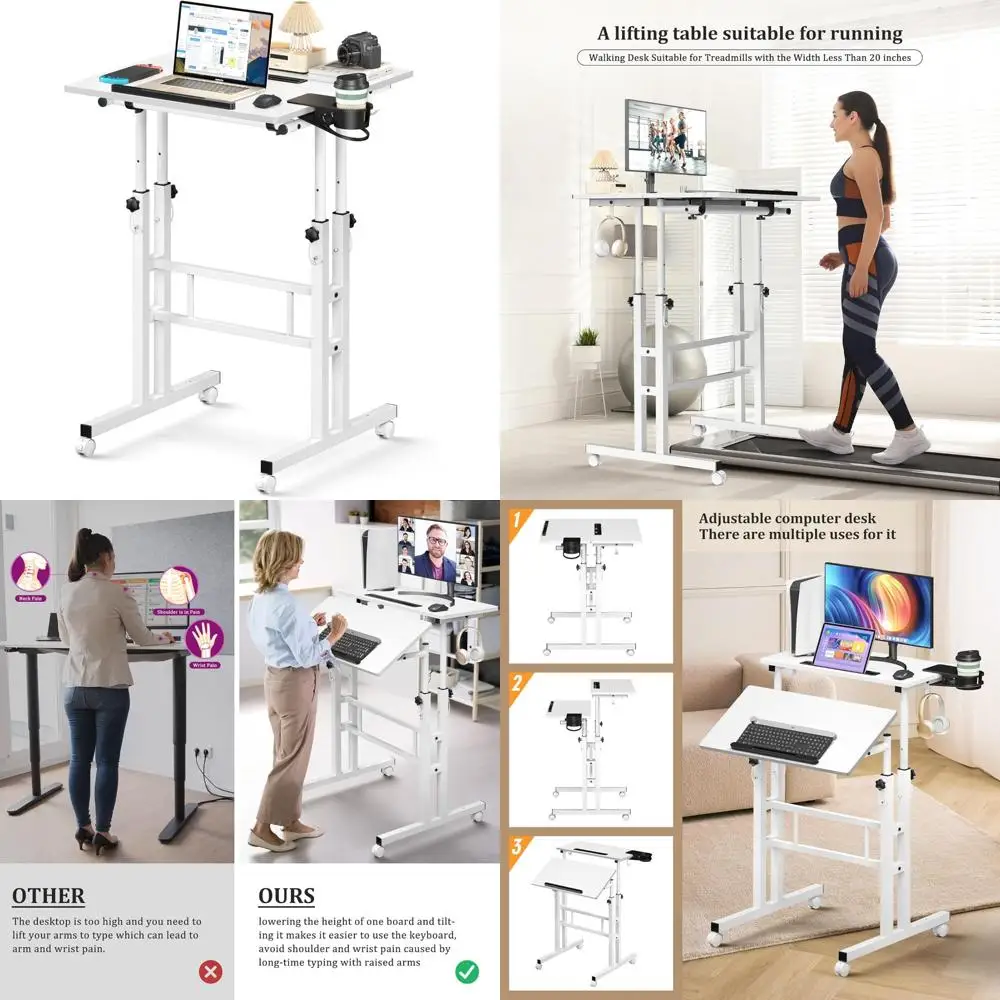 مكتب قائم محمول مع عجلات للاستخدام المحمول وتوافق وسادة المشي #1