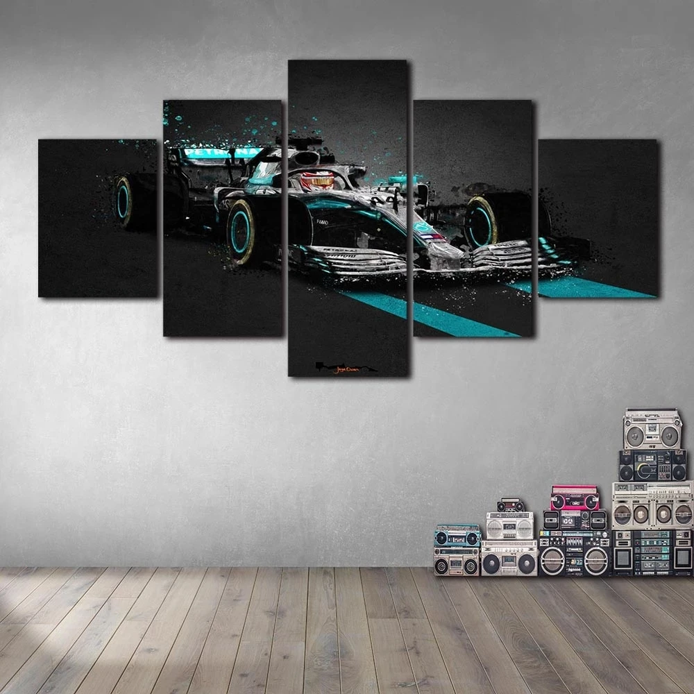 Lewis Hamilton F1 Racing Cars Poster Painting 5 Pieces Canvas Wall Arts Modular Home Decor HD Picture Print For Living Room