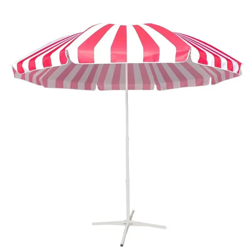 Large Round Striped Sun Umbrella with Straight Pole Outdoor Weather Resistant Canopy for Events Stalls Rain Protection