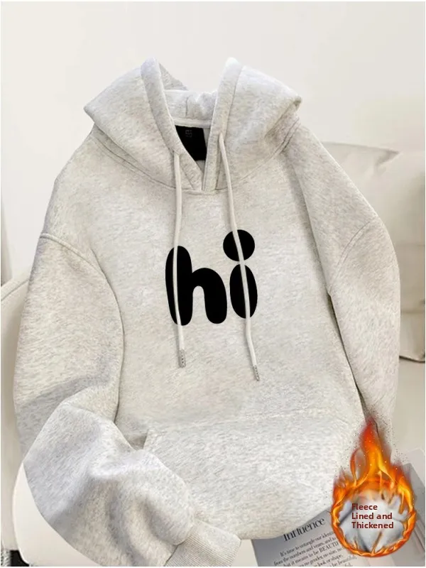 

Large Size Hoodie Sweatirt Men's Thiened Fce Loose Fit Casual Streetwear HI Letter Print Comfortable Autumn Winter Top