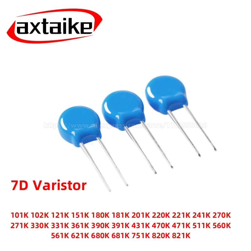 

20PCS 7D Varistor 100-820V (07D101K/07D471K/07D681K), Zinc Oxide MOV Surge Protector for Power Supply/Industrial AC Protection