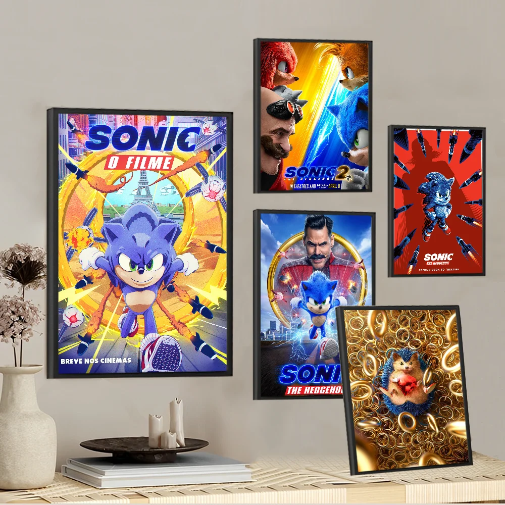 S-Sonic The Hedgehog 2 Anime Posters Sticky Fancy Wall Sticker For Living Room Bar Decoration Room Wall Decor