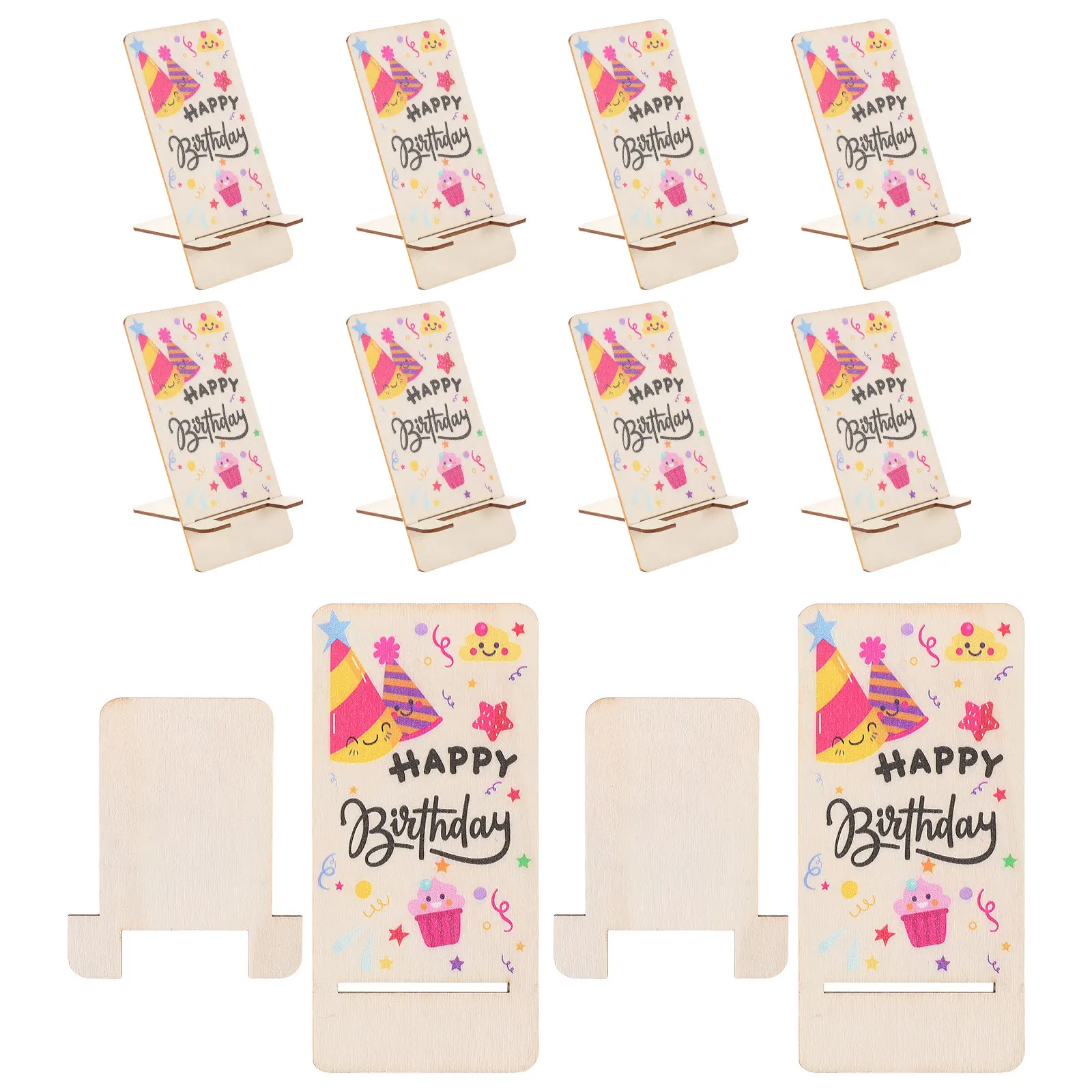 10Pcs Wooden Phone Stand Sturdy Elegant Design Handsfree Video Call Holder Desktop Tablet Stand Birthday Party Favors