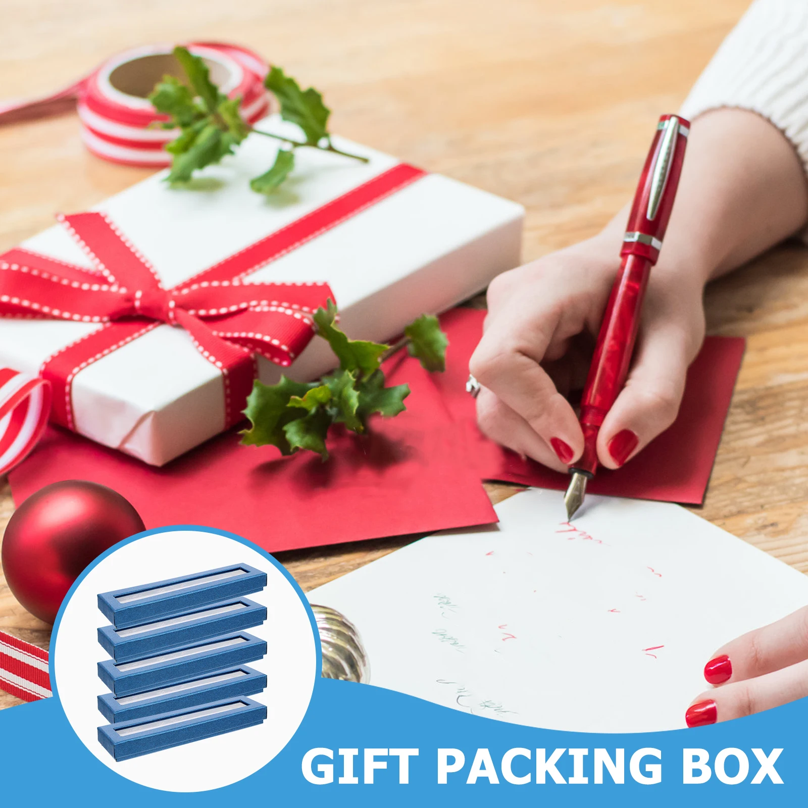 

5pcs Paper Pen Box Gift Empty Clear Window Ballpoint Pencil Storage Case For Pens Compact Portable Business Travel Stationery