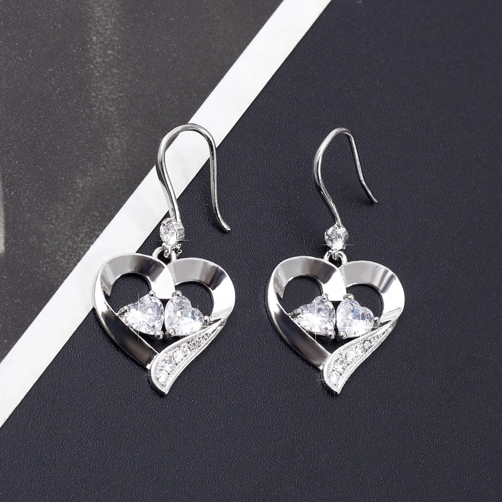 Korean Fashion Copper Inlay Zircon Heart Earrings For Women Elegant Luxury Romantic Wedding Party Gift Girls Hot Selling Jewelry