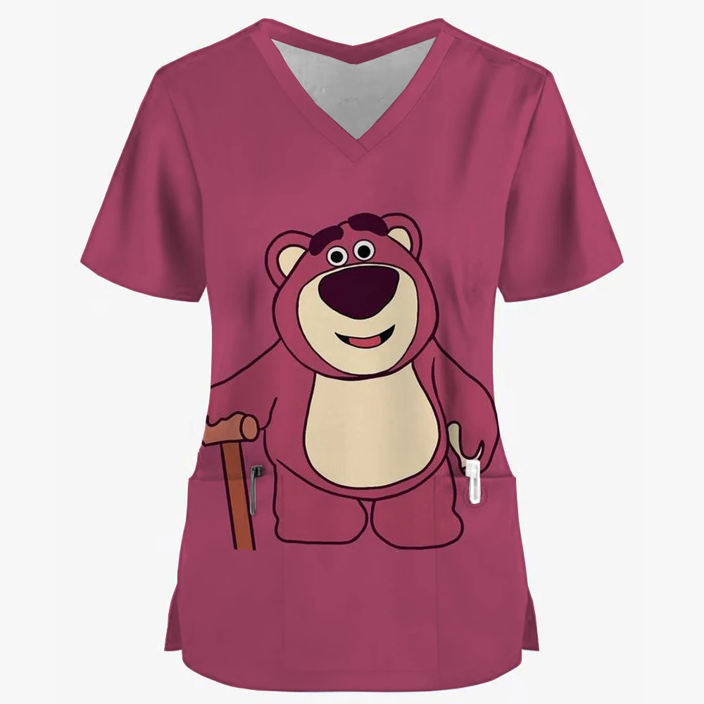 Toy Story Strawberry Bear Women's Scrub Clothes T Veterinary Scrub Clothes Hospital Scrub Clothes Unisex Nursing Clothes