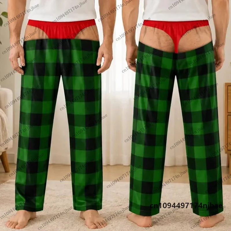 2026 Funny Butt Prank Pattern Christmas Plaid Print Pajama Trouser For Men Women Autumn Winter Casual Parent-child Long Pants