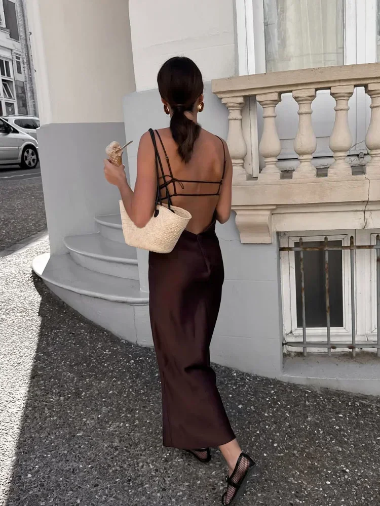 Robe élégante en Satin jaune, col en V, bretelles Spaghetti, Sexy, ample, épaules dénudées, sans manches, nouvelle collection, robes de soirée, Club ﻿