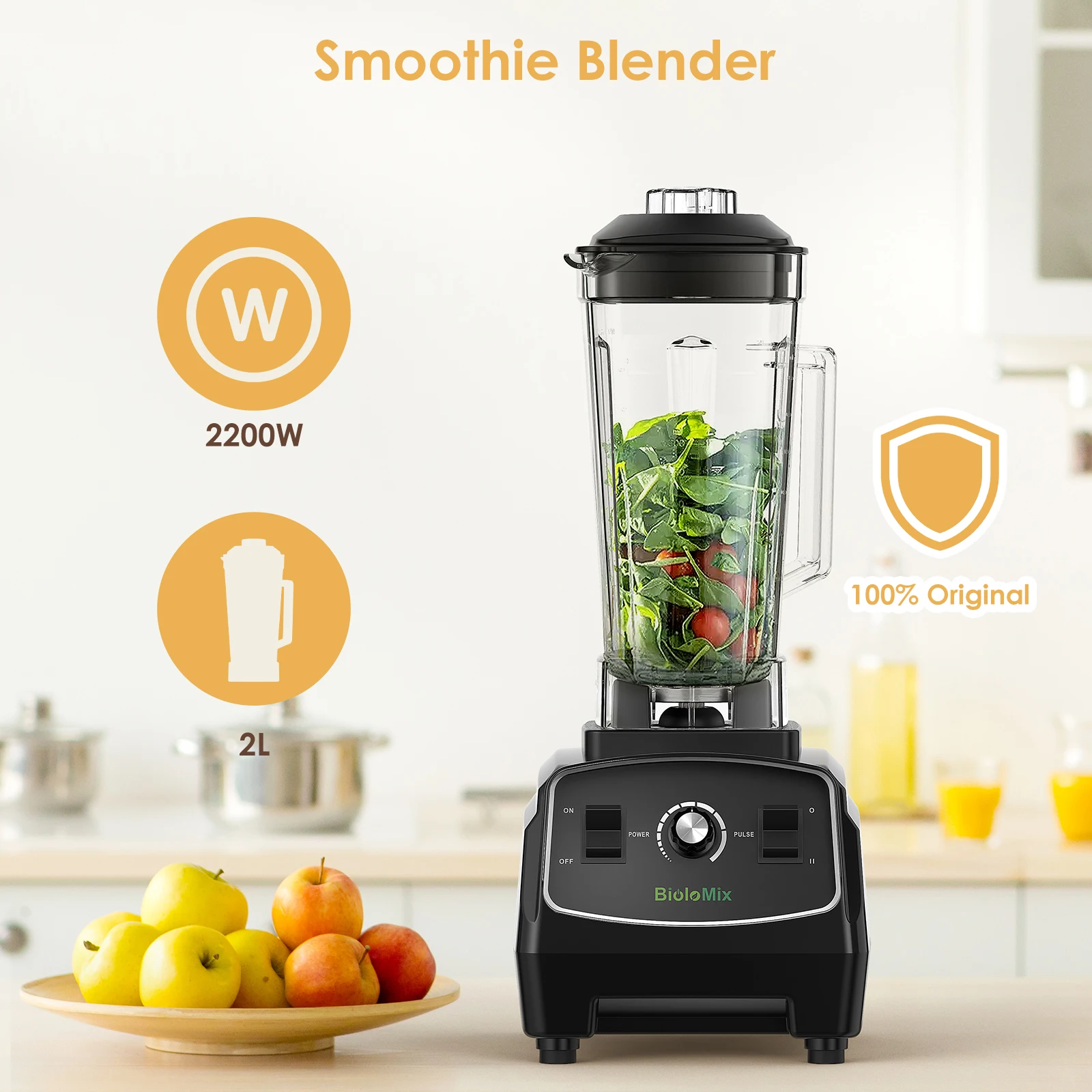 Bpa livre 3hp 2200w liquidificador de grau comercial resistente misturador espremedor processador alimentos alta potência smoothie gelo barra liquidificador frutas