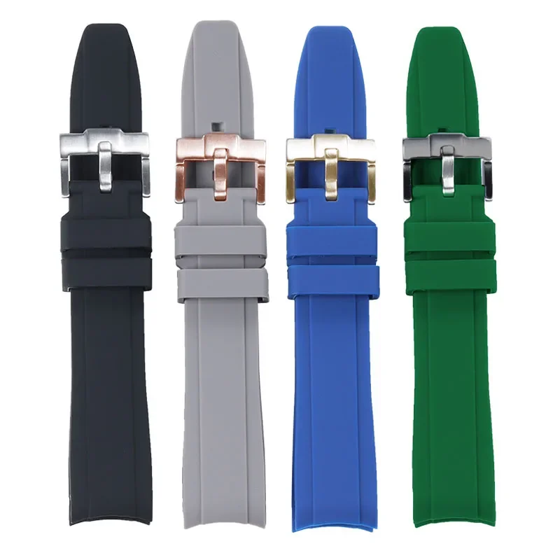 20mm 22mm Rubber Strap for Omega for Swatch for Rolex Curved End Silicone Watch Strap Waterproof Sport WristBand Men Bracelet