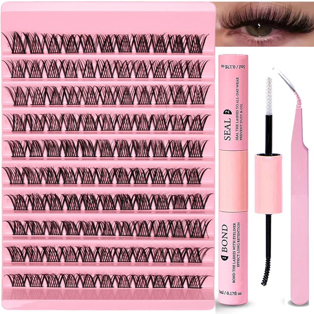 個々のまつげクラスターのセット,8〜16mm, 110個,接着剤とまつげの混合,dカールアプリケーターツール