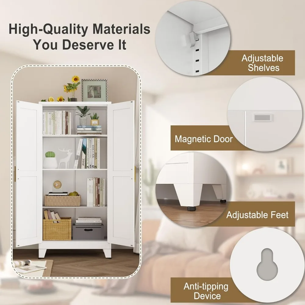 خزانة تخزين معدنية - 61 خزانة ملفات فولاذية طويلة مع بابين و3 أرفف قابلة للتعديل، خزانة تخزين متعددة الاستخدامات لـ H #5