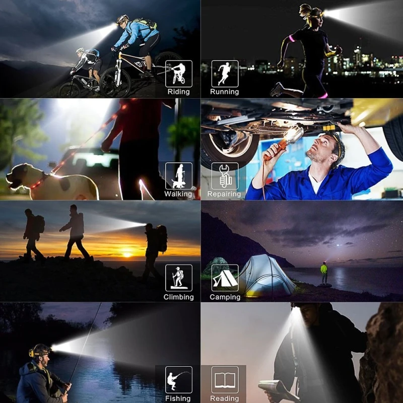 Mini linterna LED con Sensor de movimiento, linterna de cabeza Con 4 modos de camping, recargable vía USB, 6000LM