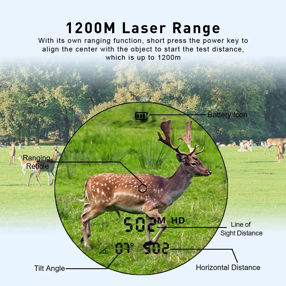 Prismáticos telémetro láser, telescopio Binocular de alta potencia 8X, HD, 8x42, rango óptico de 1200m para caza