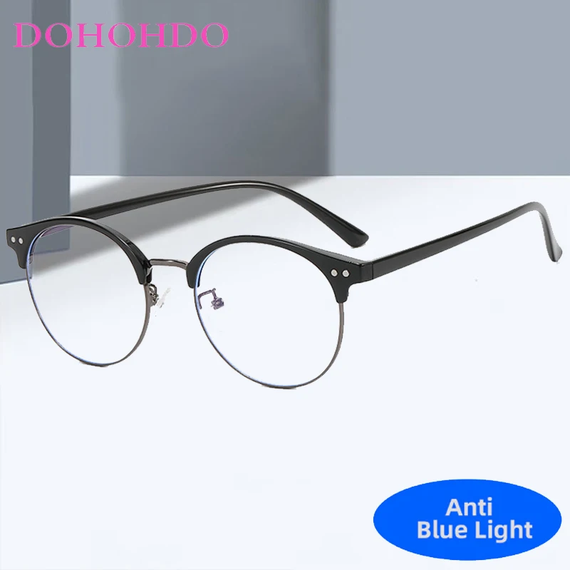 

Luxury Design Metal Rice Nail TR90 Blue Light Blocking Round Frame Eyewear Men Women Classic Brand Optical Glass For Office Work