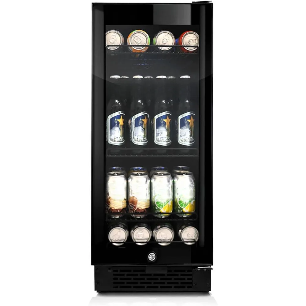 Built Beverage Refrigerator and Cooler Mini Fridge with Glass Door with Lock, 3.0 Cubic Feet, Black, 100, Can