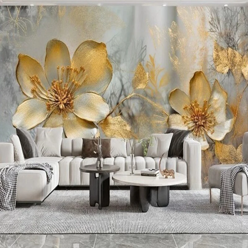 

MU8851 Modern light luxury three-dimensional golden flower art TV sofa background wall