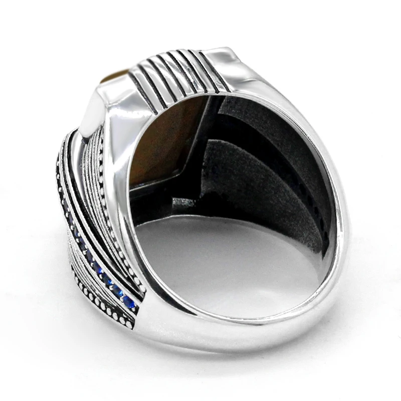 S925 الفضة النقية الرجال اليدوية خاتم حجر عين النمر الطبيعي المرأة ريترو T Ükiye مجوهرات الأزياء هدية حفلة عيد ميلاد #4